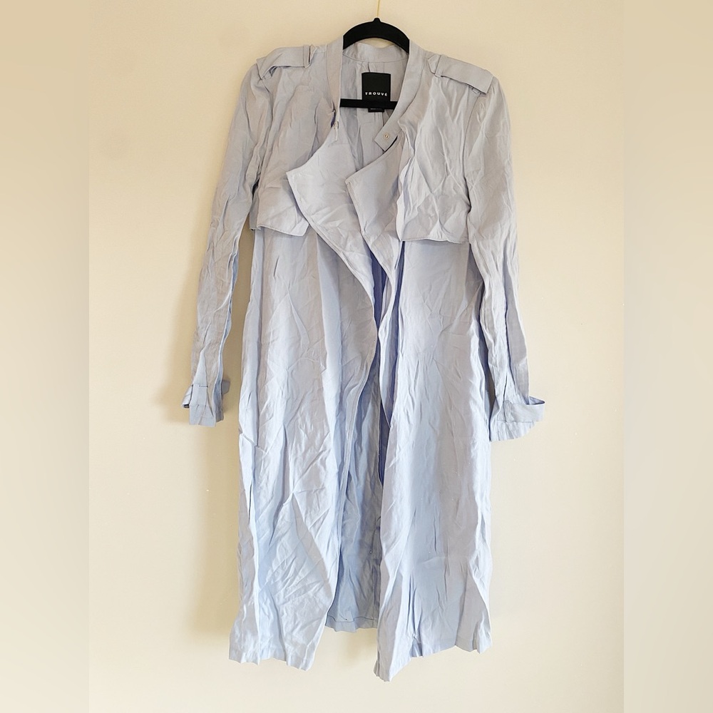 Trouvé Baby Blue Lightweight Trench Coat Flowy Blue‎ Coat Long Trench Coat